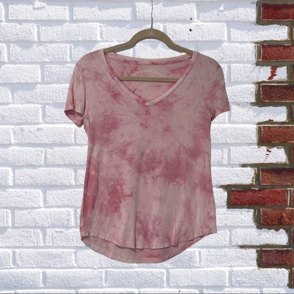 AERO seriously soft perfect V pink tie dye tee XS